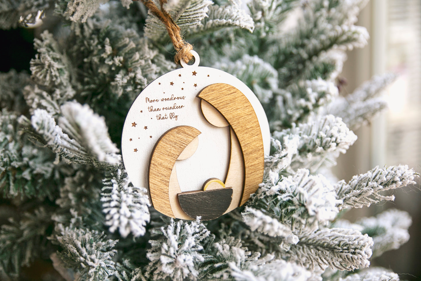 Rustic Nativity Christmas Ornament with Jesus, Mary & Joseph