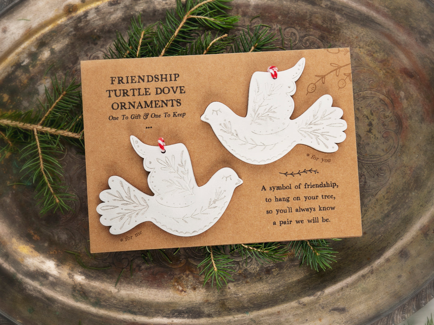 Turtle Dove Friendship Christmas Ornaments Gift Set of 2 - Give One, Keep One