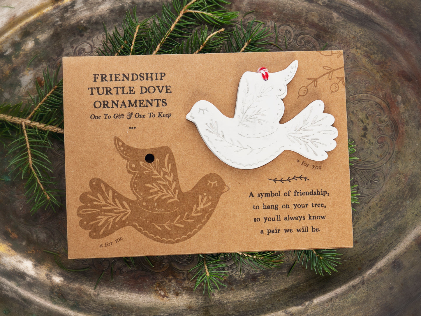 Turtle Dove Friendship Christmas Ornaments Gift Set of 2 - Give One, Keep One