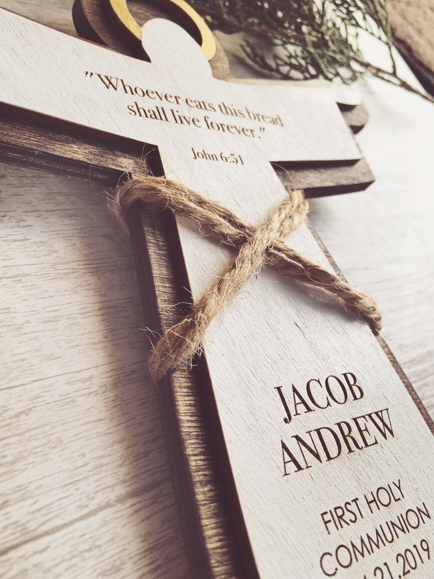 First Holy Communion Cross / Personalized Christian Wood Angel / Godparent Jesus Gift