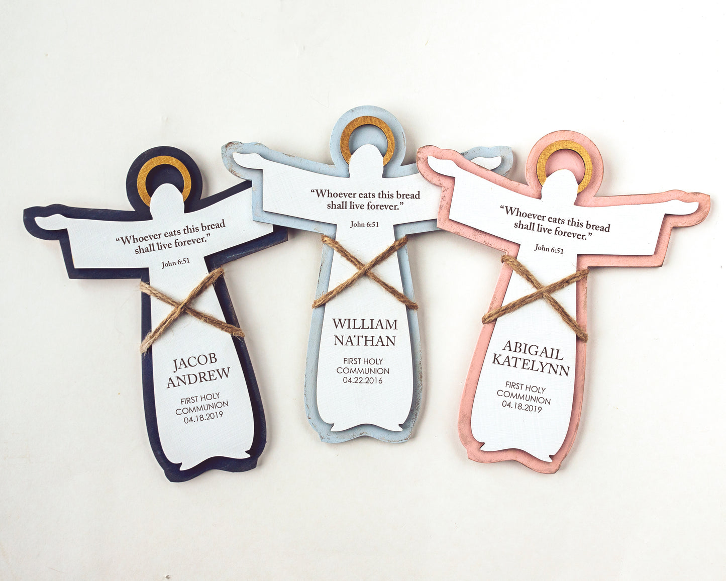 First Holy Communion Cross / Personalized Christian Wood Angel / Godparent Jesus Gift