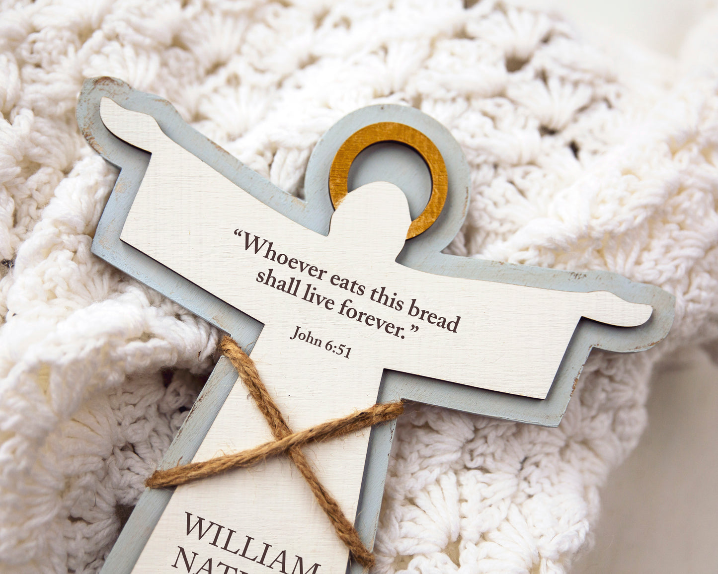 First Holy Communion Cross / Personalized Christian Wood Angel / Godparent Jesus Gift