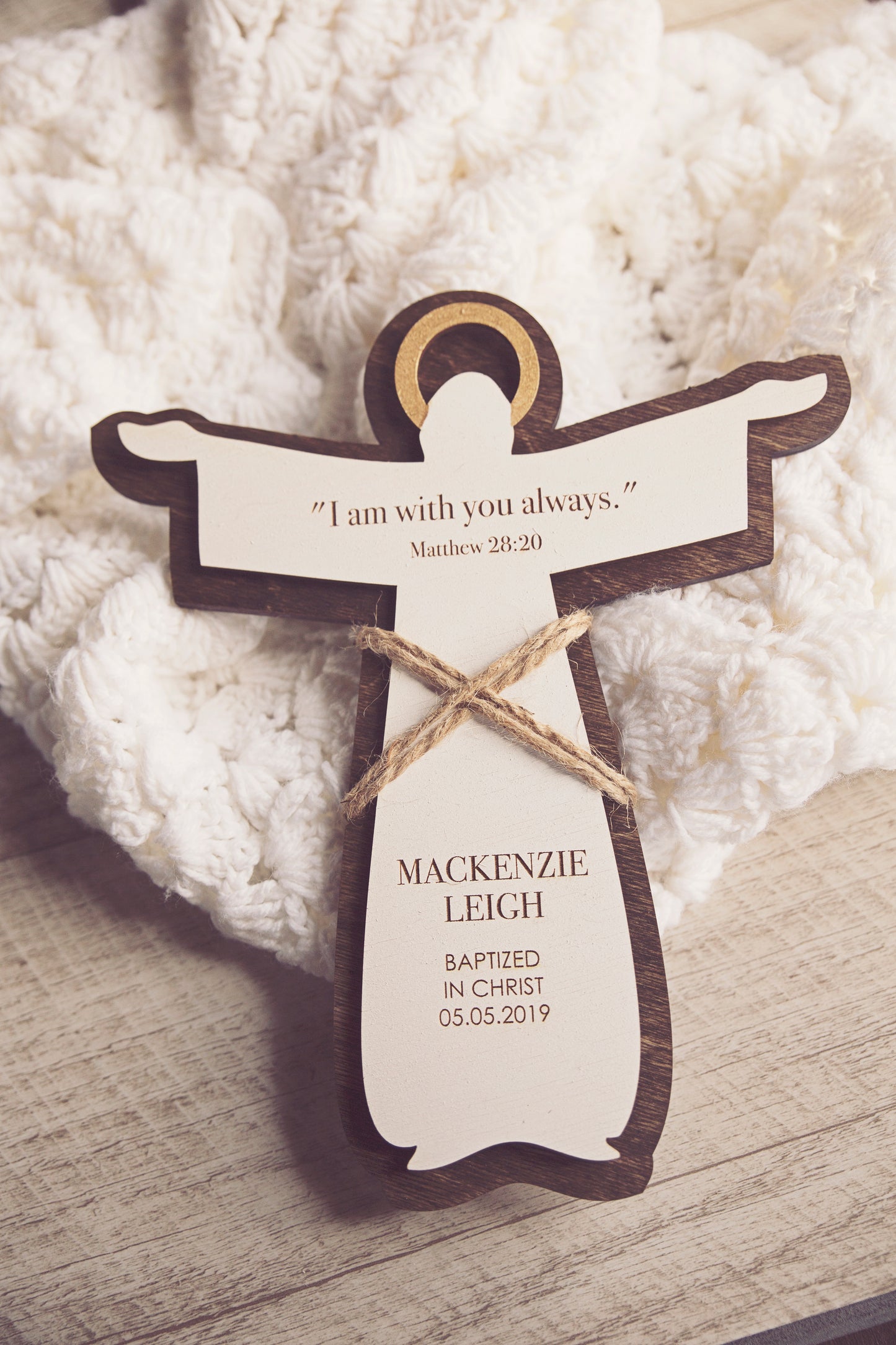 Baptism or Christening Wood Cross - Personalized Gift for Boy or Girl