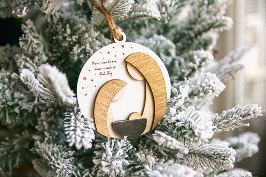 Rustic Nativity Christmas Ornament with Jesus, Mary & Joseph