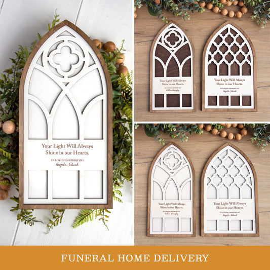 Arch Window Bereavement Gift - Your Light Will Always Shine + FUNERAL HOME DELIVERY