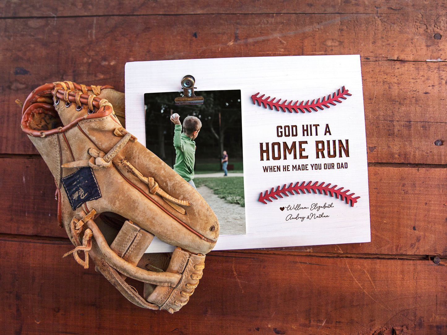 Personalized Baseball Wooden Sign We Hit A Homerun - Father's Day