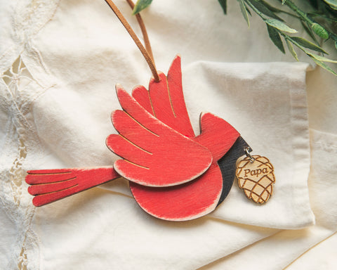 Personalized Cardinal Ornament with Acorn