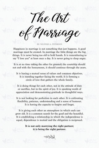 Bridal Shower, Wedding, Anniversary Gift - The Art of Marriage Poem (black)