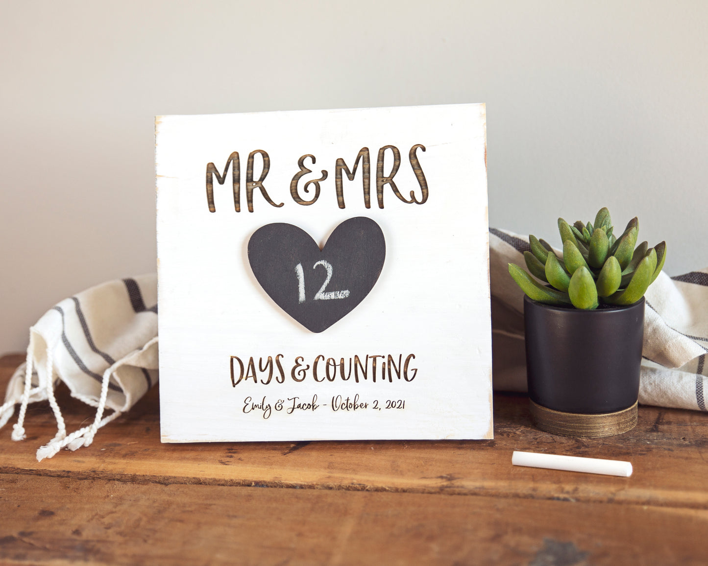 Chalkboard Wedding Countdown Sign / Engagement Gift for Bride + Groom / Mr. + Mrs. Days and Counting