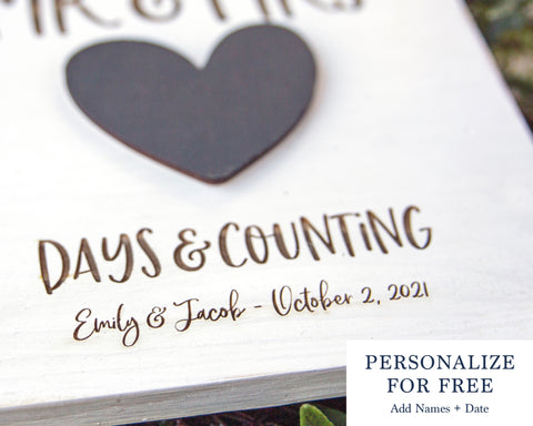 Chalkboard Wedding Countdown Sign / Engagement Gift for Bride + Groom / Mr. + Mrs. Days and Counting